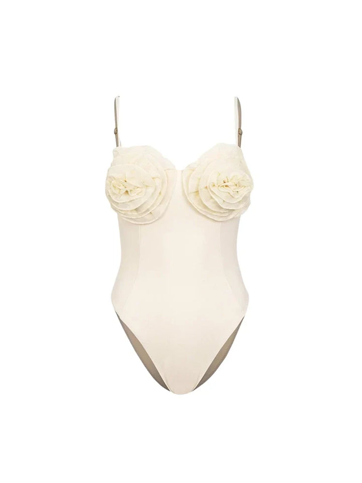 Floral Appliqué Solid One-Piece Swimsuit