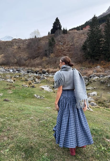 Navy Plaid High-Waist A-Line Skirt