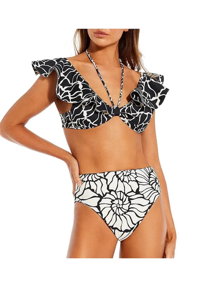 Reversible Ruffle Print Bikini Set