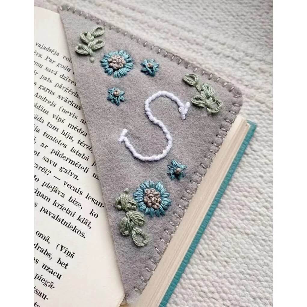 Hand Embroidered Felt Triangle Page Stitched Corner Bookmark