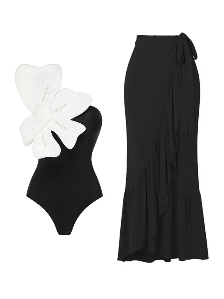3D Floral Pearl One-Piece Swimsuit
