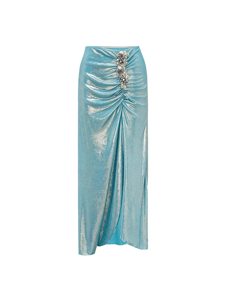 3D Butterfly Blue Glossy Swimsuit Set