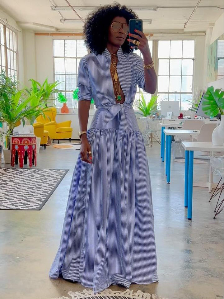 Blue Bar Skirt Set