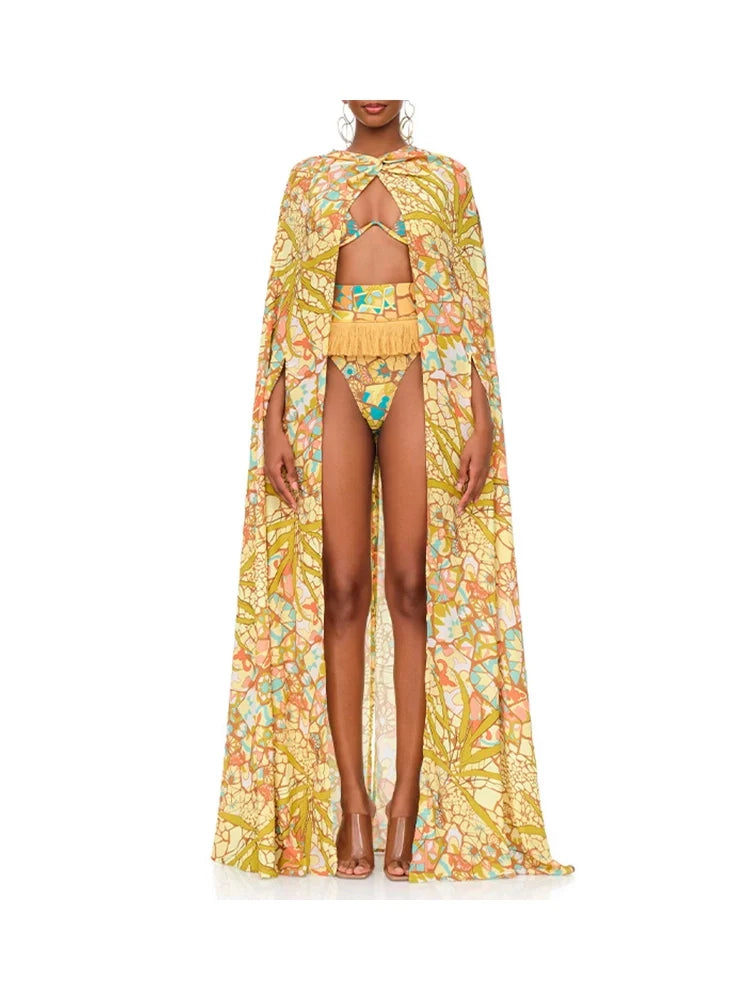Boho Tassel Tribal Print Bikini Set