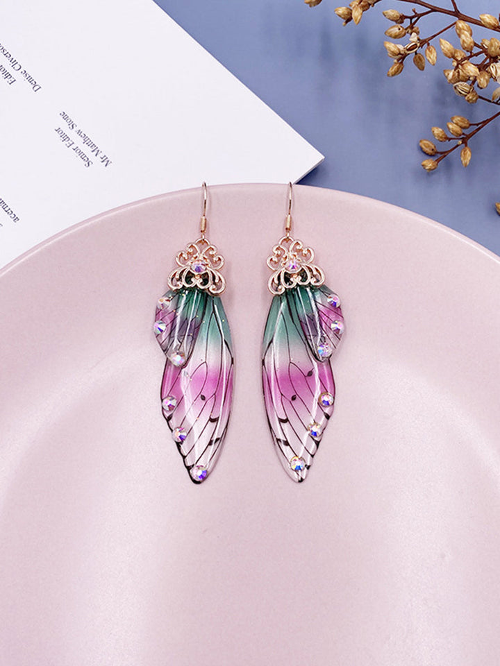 Butterfly Wing Iridescent Rhinestone Cicada Wing Crystal Earrings