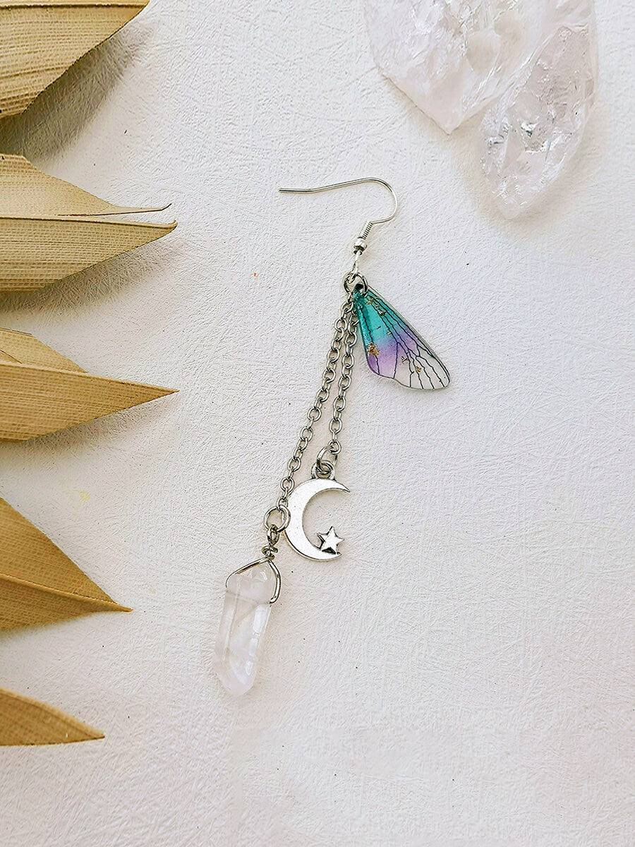 Butterfly Wing Moon Crystal Tassel Boho Earrings