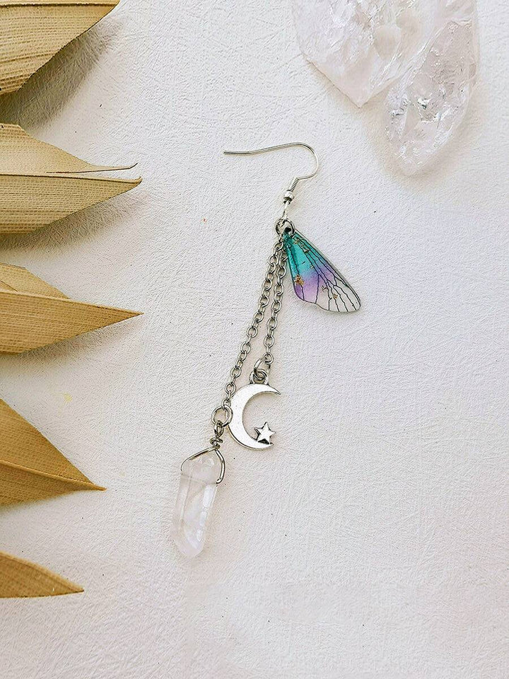 Butterfly Wing Moon Crystal Tassel Boho Earrings