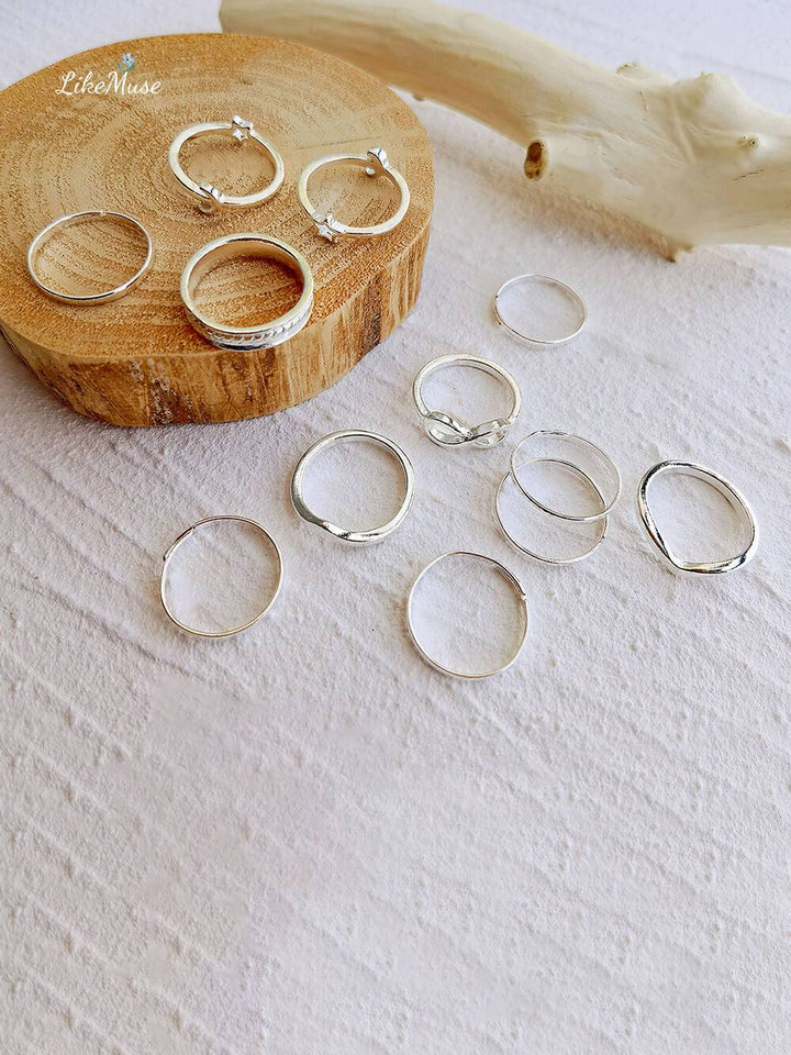 Boho Rings - Geometric Star & Moon Set 12pcs