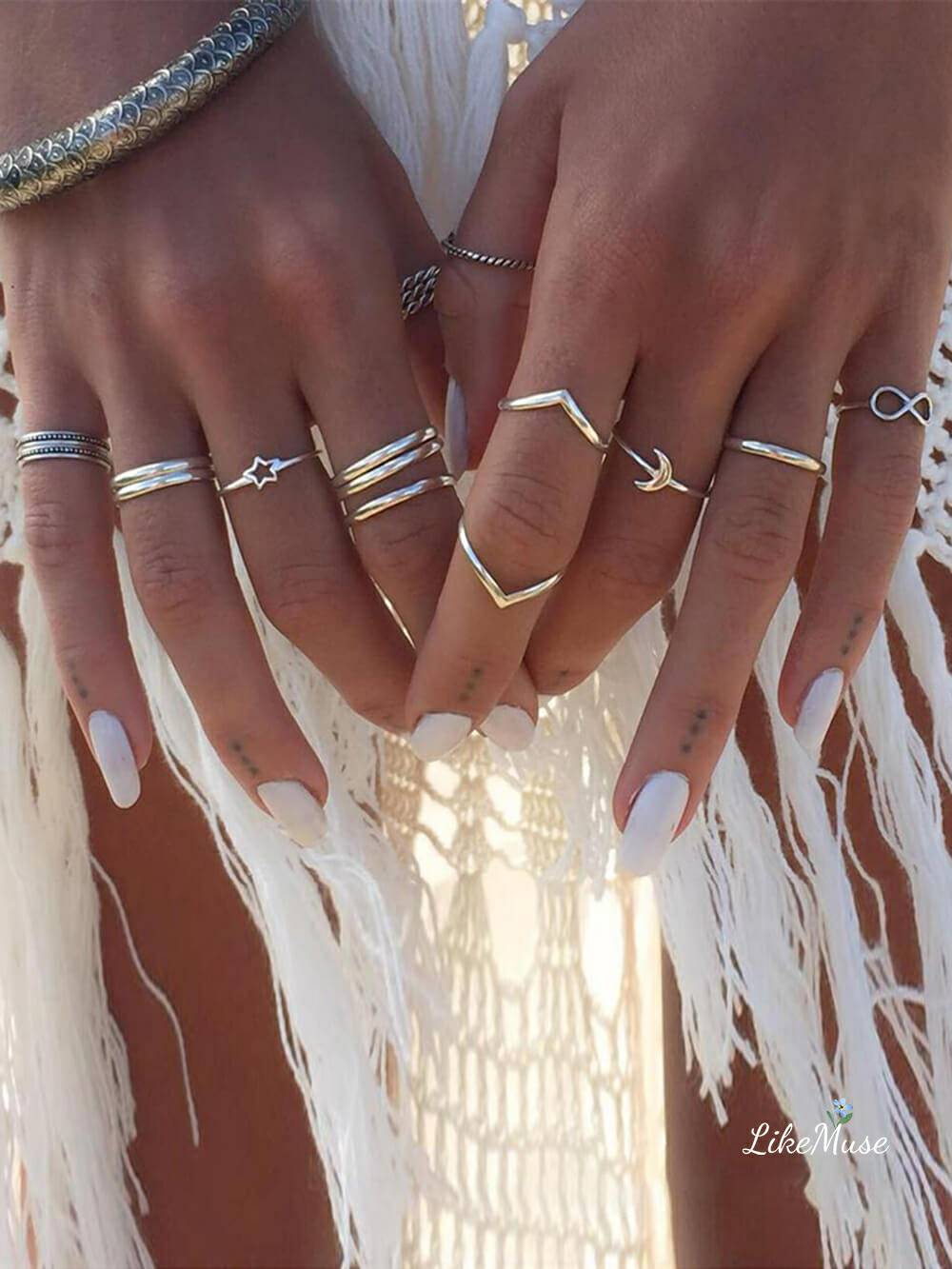 Boho Rings - Geometric Star & Moon Set 12pcs