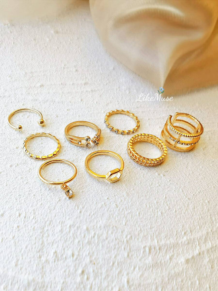Boho Rings - Crystal Geometric Iris Set 8pcs