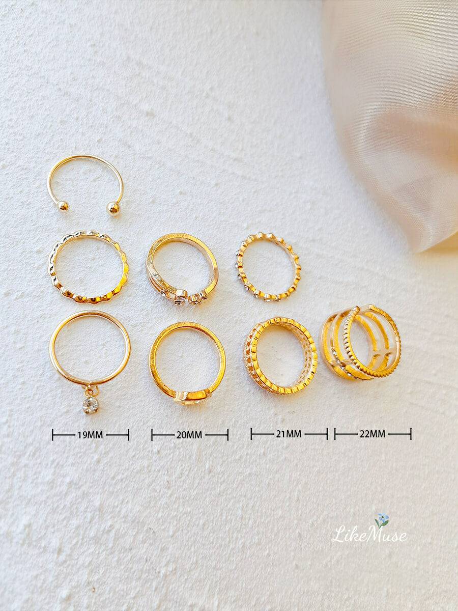 Boho Rings - Crystal Geometric Iris Set 8pcs