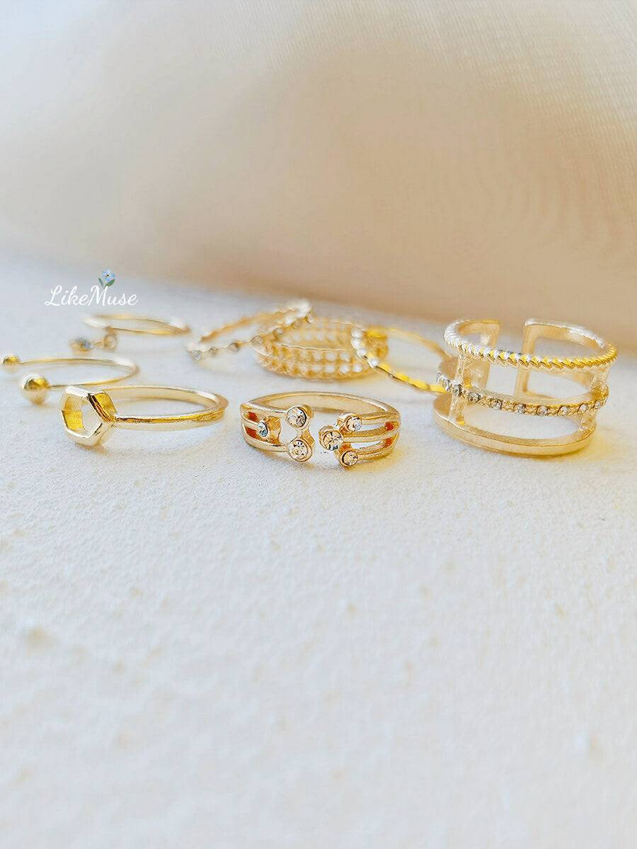 Boho Rings - Crystal Geometric Iris Set 8pcs