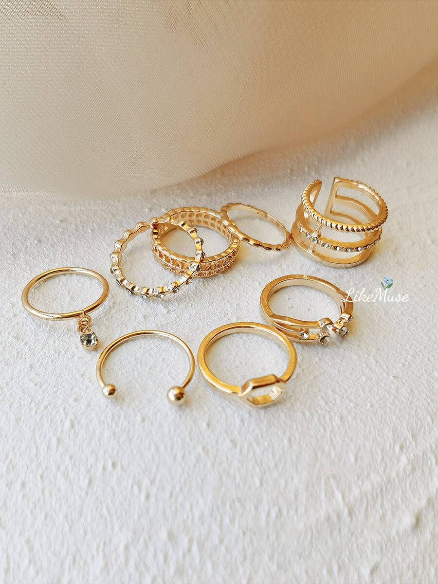Boho Rings - Crystal Geometric Iris Set 8pcs