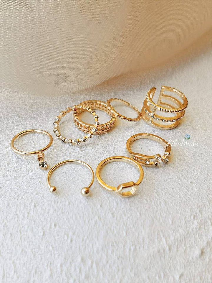 Boho Rings - Crystal Geometric Iris Set 8pcs