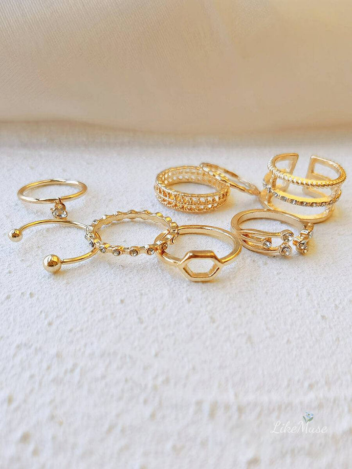 Boho Rings - Crystal Geometric Iris Set 8pcs