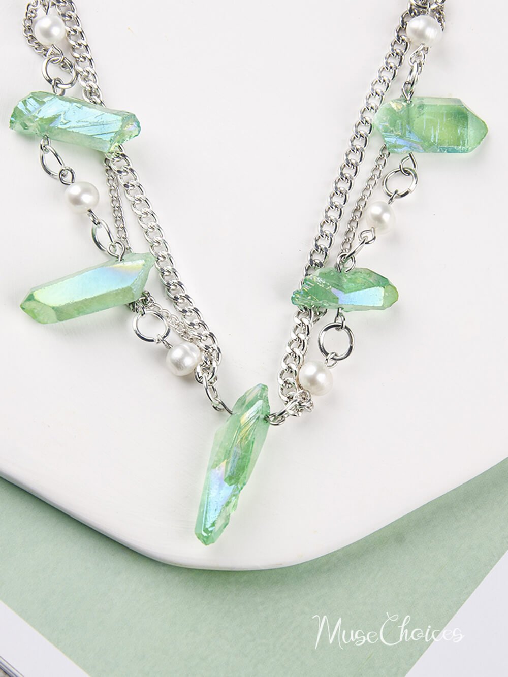 Green Quartz Crystal Boho Necklace