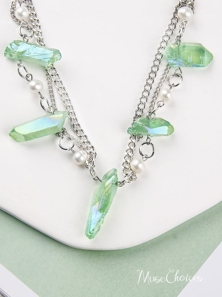 Green Quartz Crystal Boho Necklace