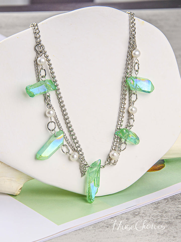 Green Quartz Crystal Boho Necklace
