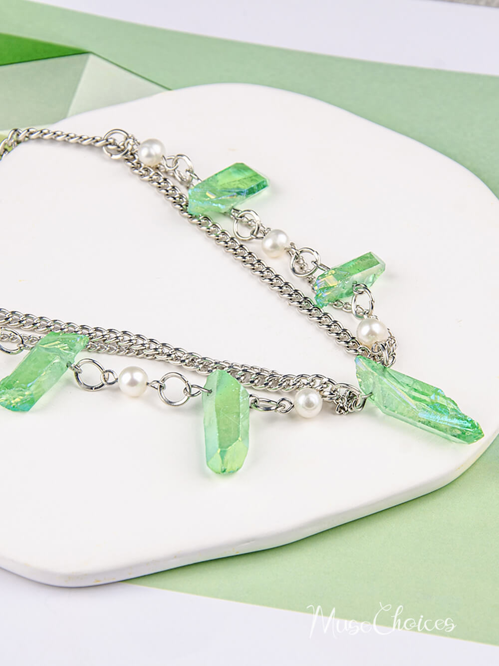 Green Quartz Crystal Boho Necklace