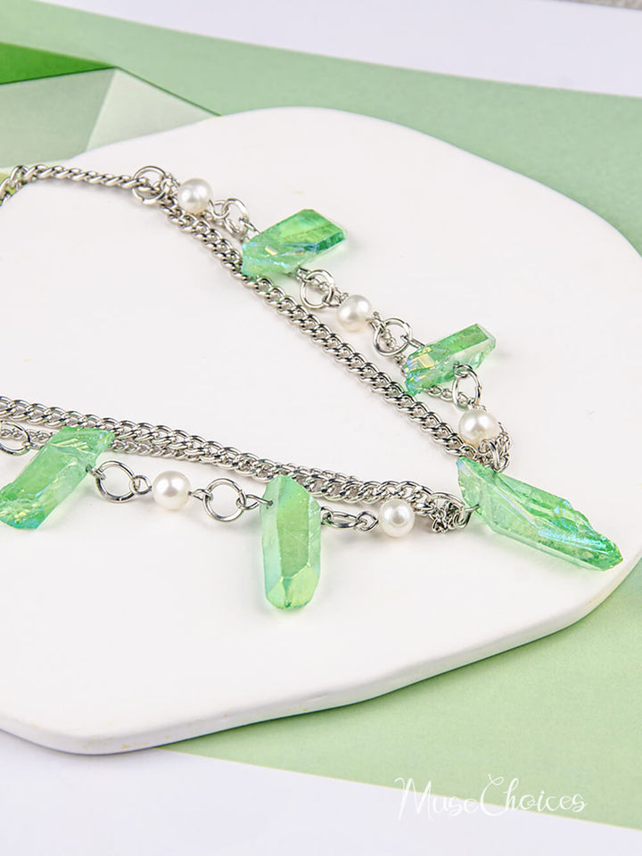 Green Quartz Crystal Boho Necklace