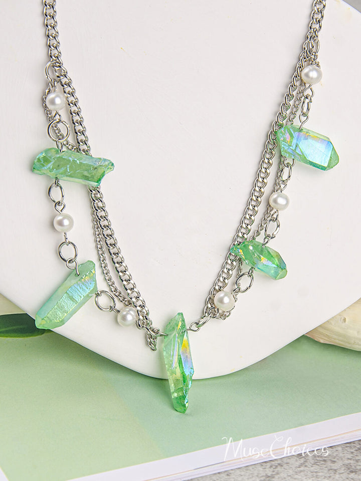 Green Quartz Crystal Boho Necklace