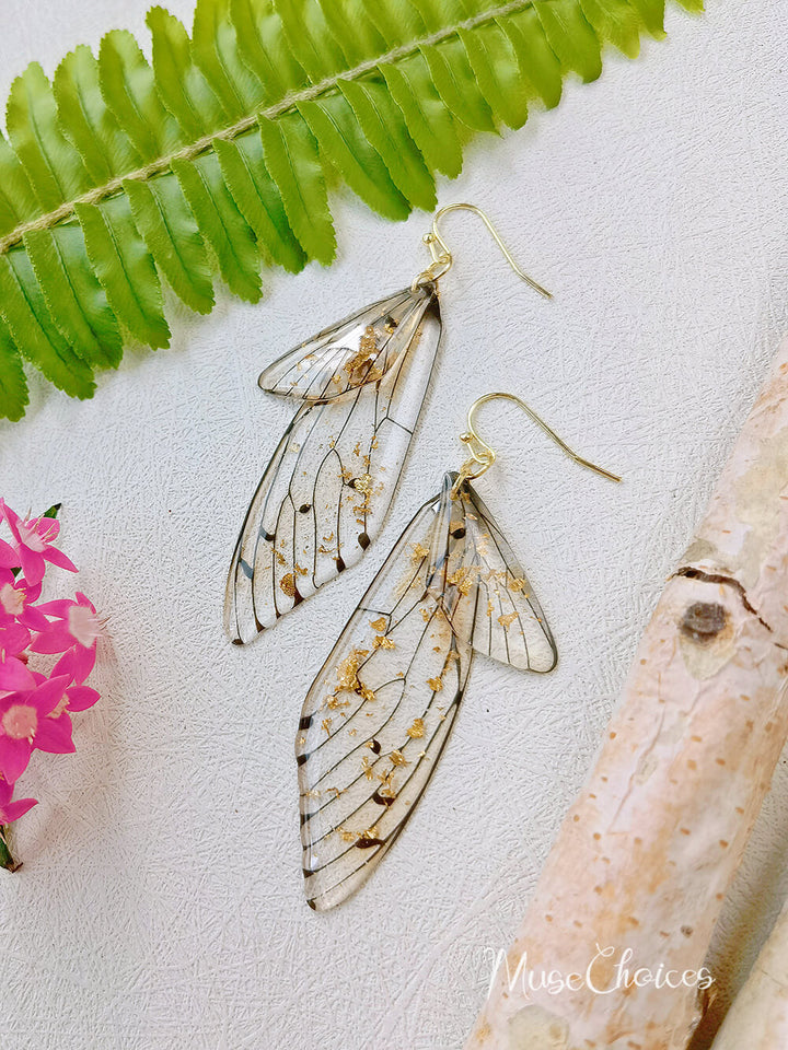 Butterfly Wing Handmade Crystal Gold Foil Earring