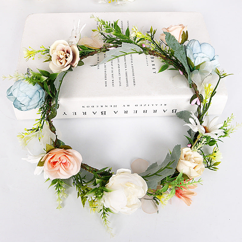 Bridal Flower Crown - Blush Dusty Blue Roses & White Daisy