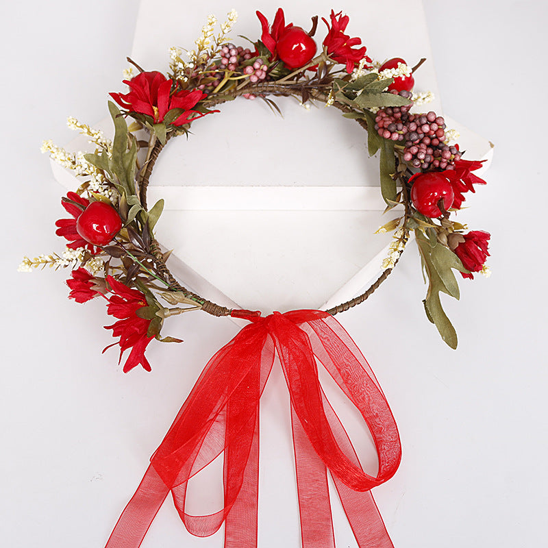 Bridal Flower Crown - Christmas Red Hibiscus Flower & Berry