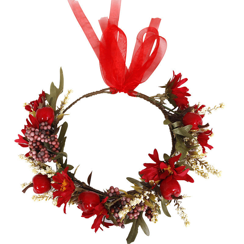 Bridal Flower Crown - Christmas Red Hibiscus Flower & Berry