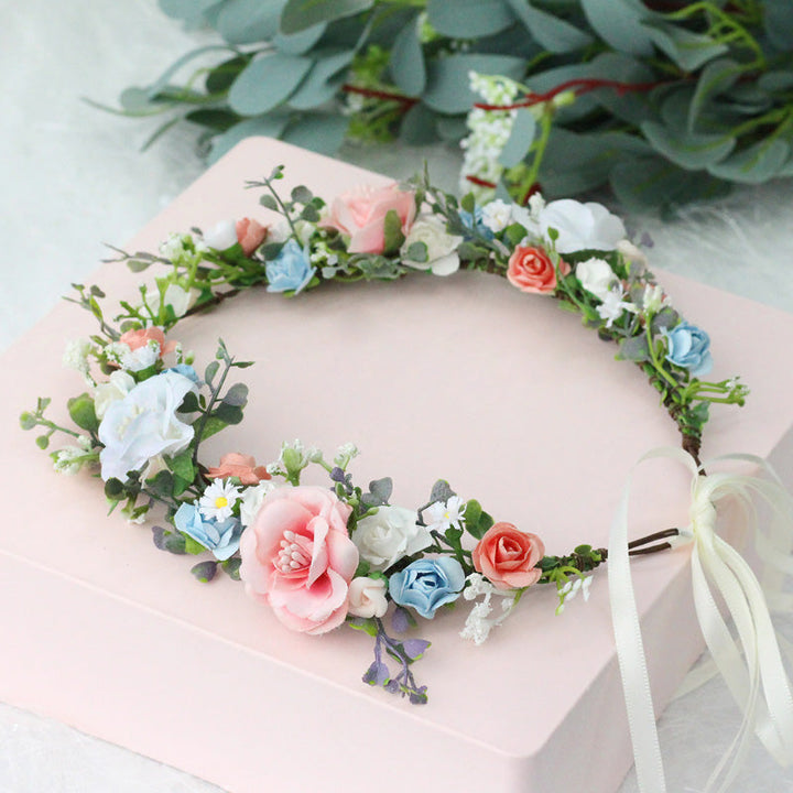 Bridal Flower Crown - Colorful Roses Boho Hair Wreath