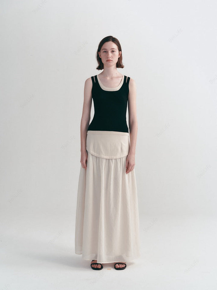 Linen Korean Style Casual High-Waist Midi Skirt