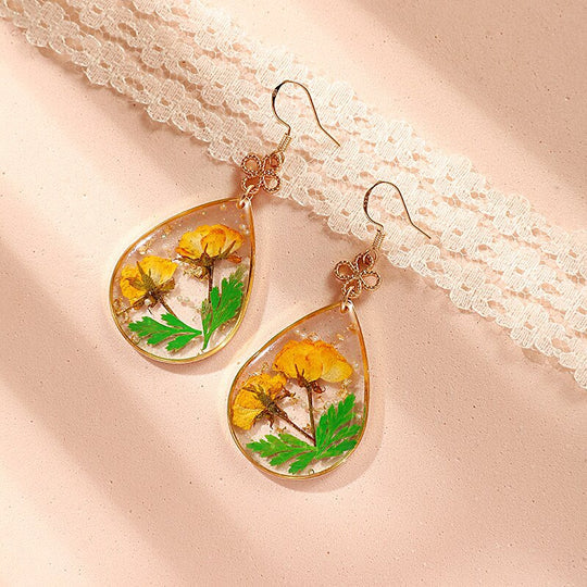Resin Pressed Flower Earrings - Peace Knot Roses & Ferns