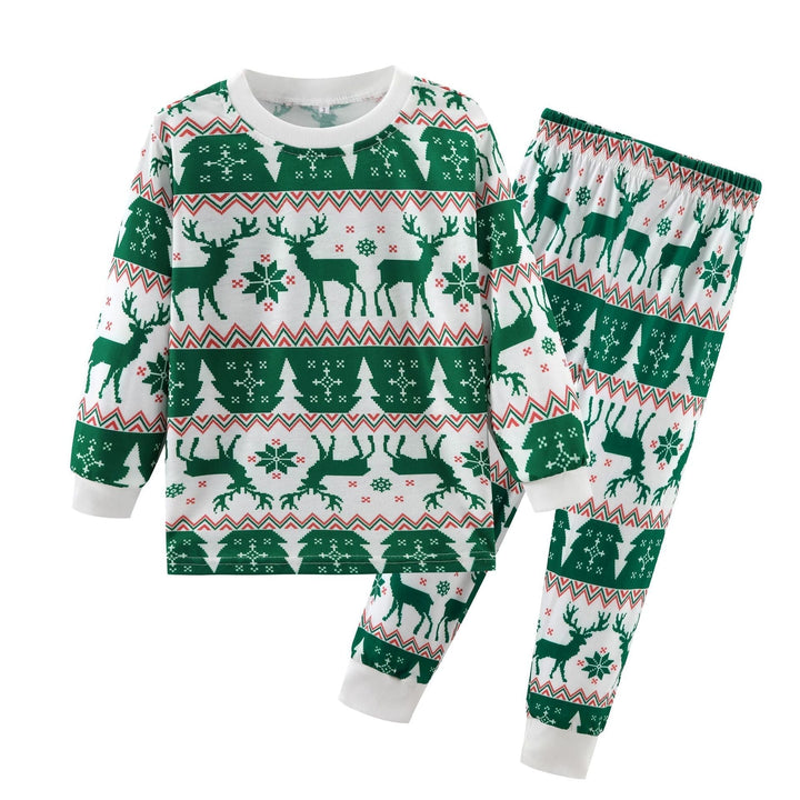 Green Christmas Elk Fmalily Matching Pajamas Sets (with Pet's dog)