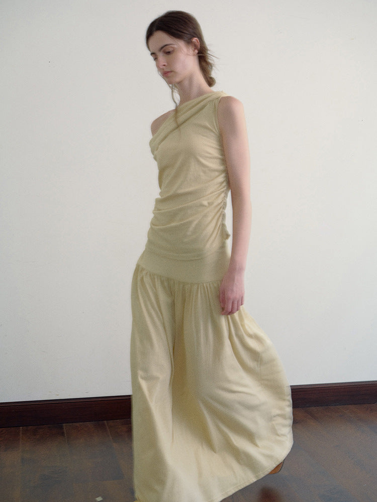 Knit Waist Cinched Pleated Skirt