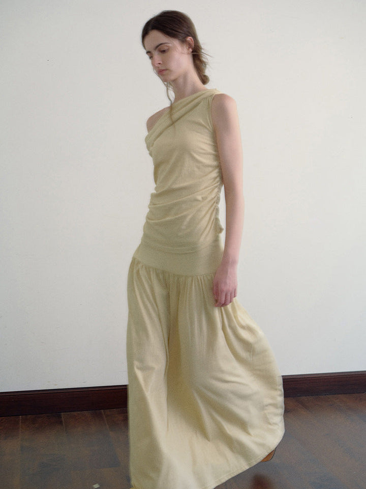 Knit Waist Cinched Pleated Skirt