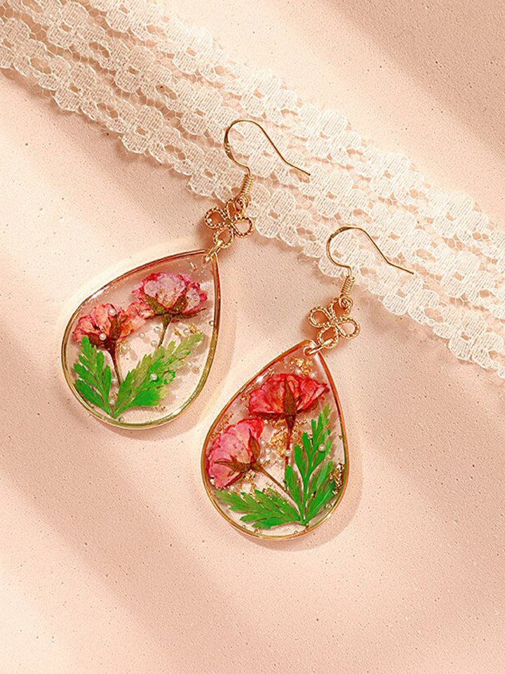 Resin Pressed Flower Earrings - Peace Knot Roses & Ferns