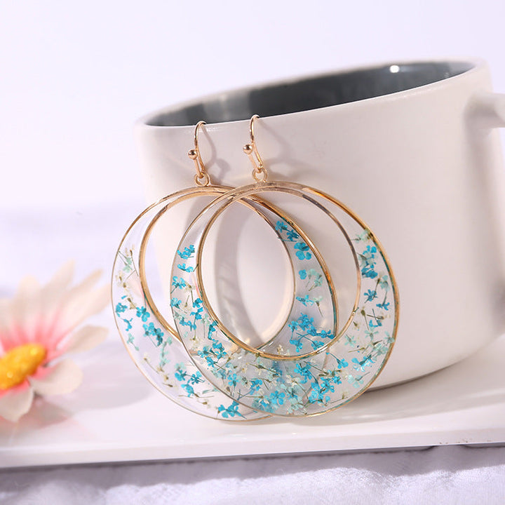 Resin Pressed Flower Earrings - Large Hoop Queen Anne Lace