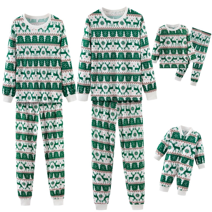 Green Christmas Elk Fmalily Matching Pajamas Sets (with Pet's dog)