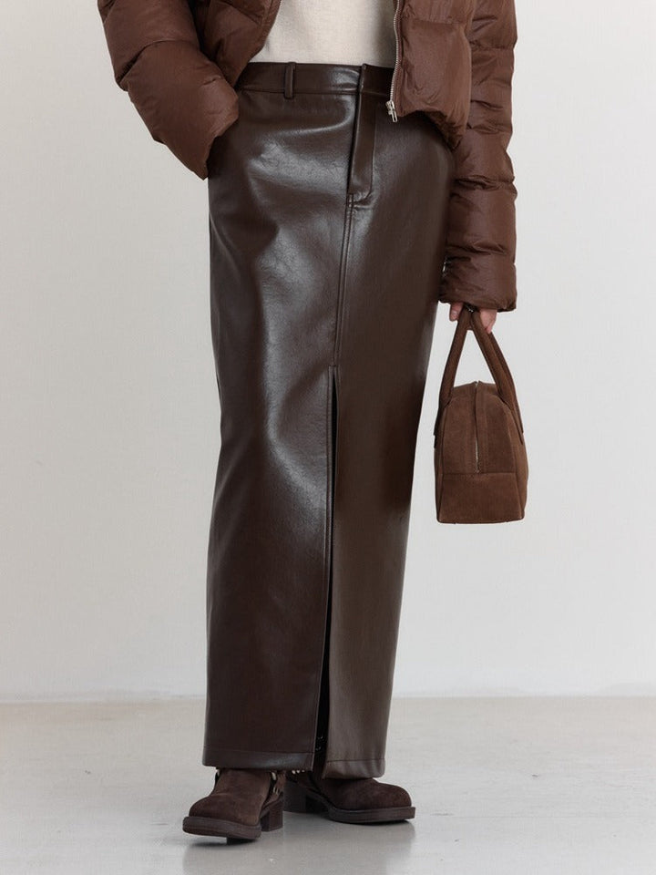 Casual Chic Split Leather  Skirt