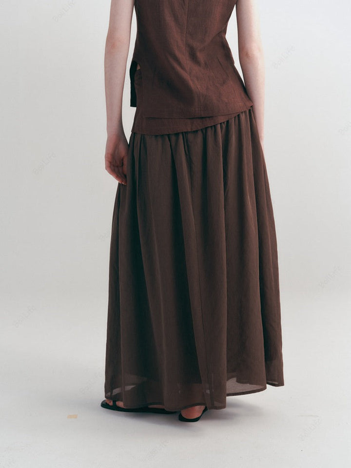 Linen Korean Style Casual High-Waist Midi Skirt