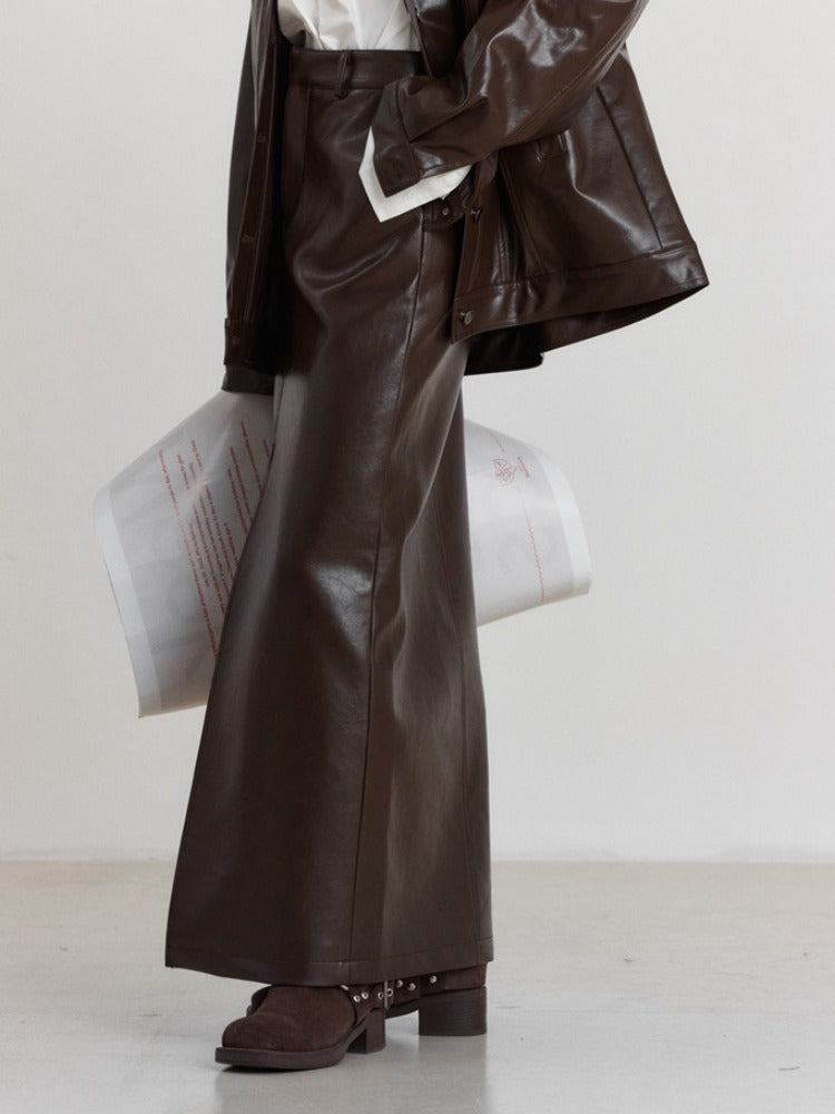 Casual Chic Split Leather  Skirt