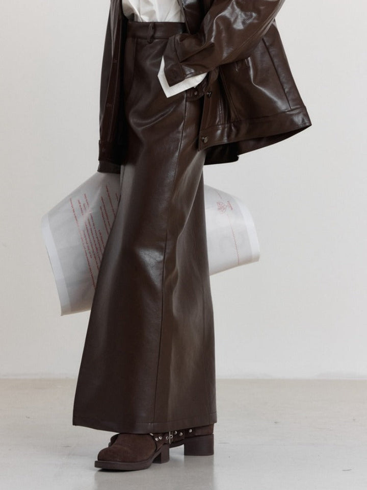 Casual Chic Split Leather  Skirt