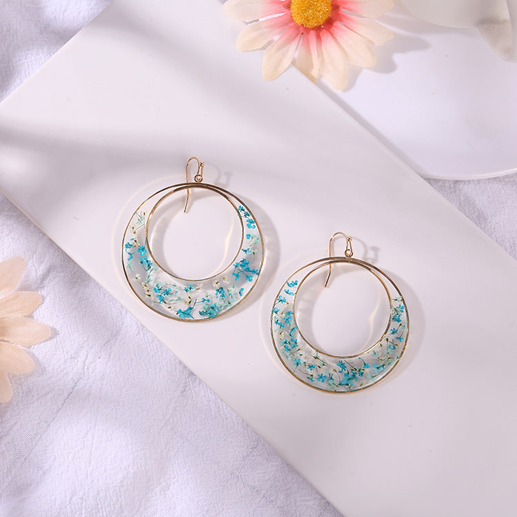 Resin Pressed Flower Earrings - Large Hoop Queen Anne Lace