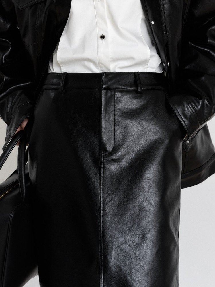 Casual Chic Split Leather  Skirt
