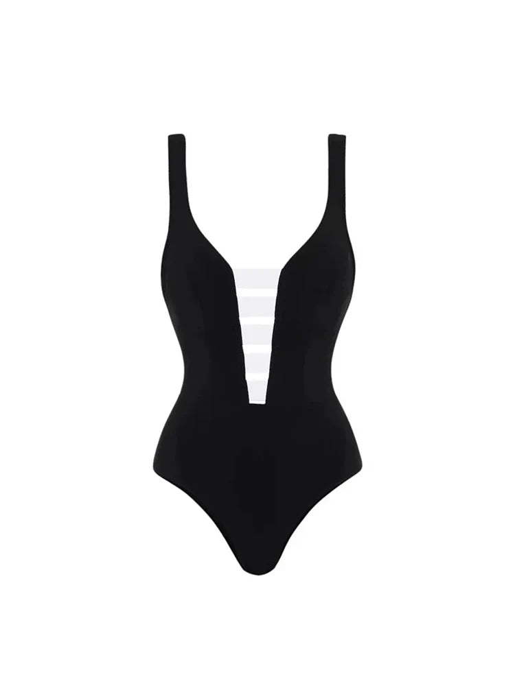 Colorblock Minimal One Piece Swimsuit Set