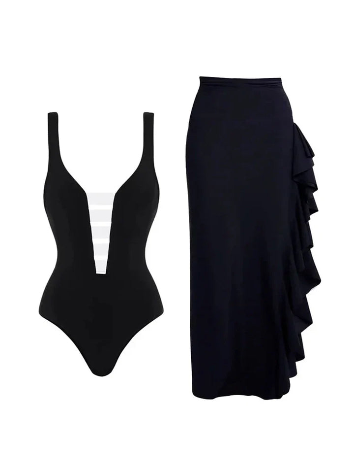 Colorblock Minimal One Piece Swimsuit Set