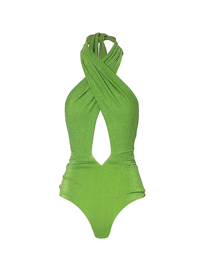 Sparkling Fabric Halter Neck Sexy Swimsuit Set