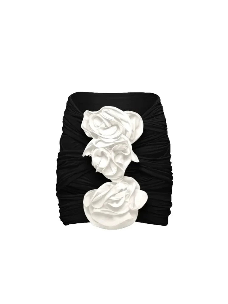 3D Floral Black Swimsuit Set