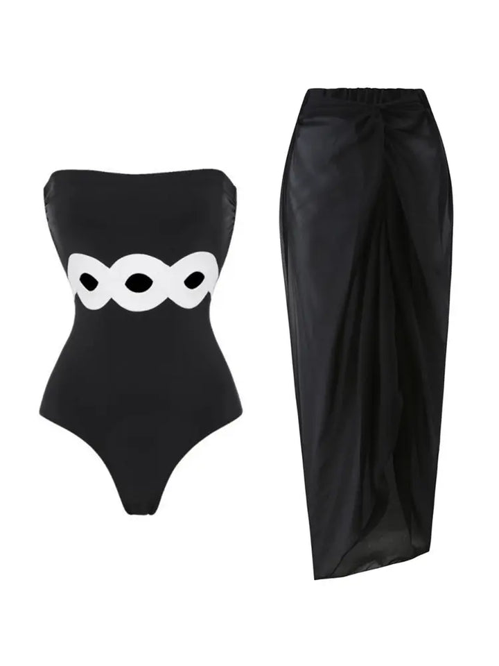 Colorblock One Piece Swimsuit Set