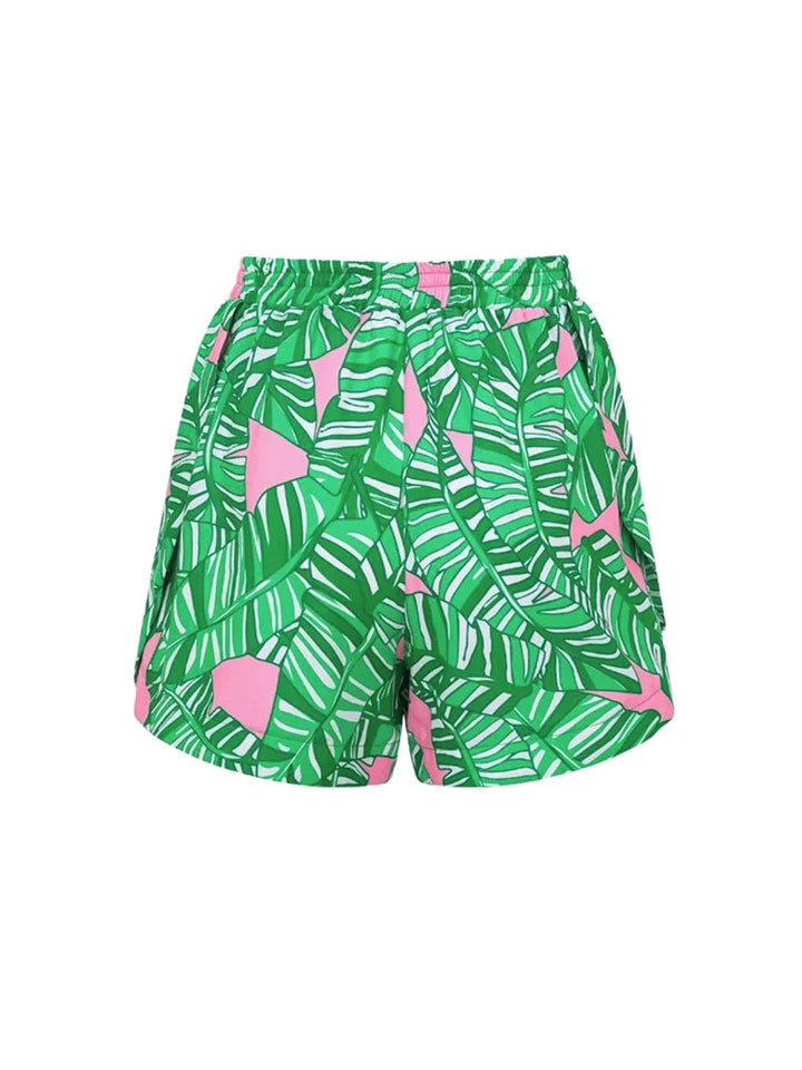 Green Printed Surf Shorts Set